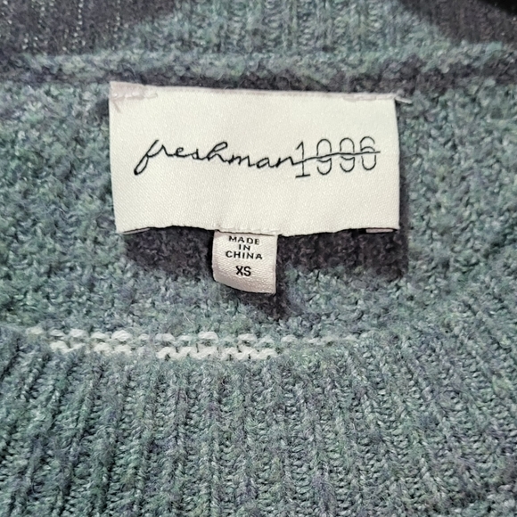 Freshman 1996 Women's Green Striped Pullover Wide Sleeve Oversized Sweater XS 🐈 - Picture 3 of 11